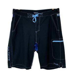 Huk Mens Shorts 2XL Black Boardshorts Elastic Wais